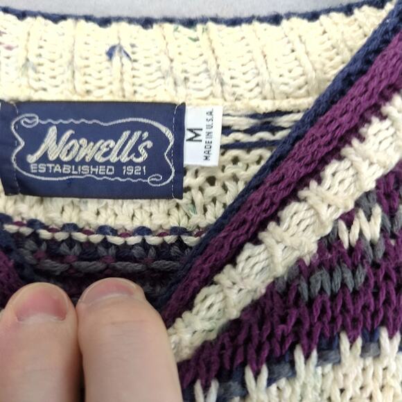 Vintage 80s 90s Nowell's Pullover Knit Fair Isle Sweater Men's M Made USA Cotton - Picture 3 of 10
